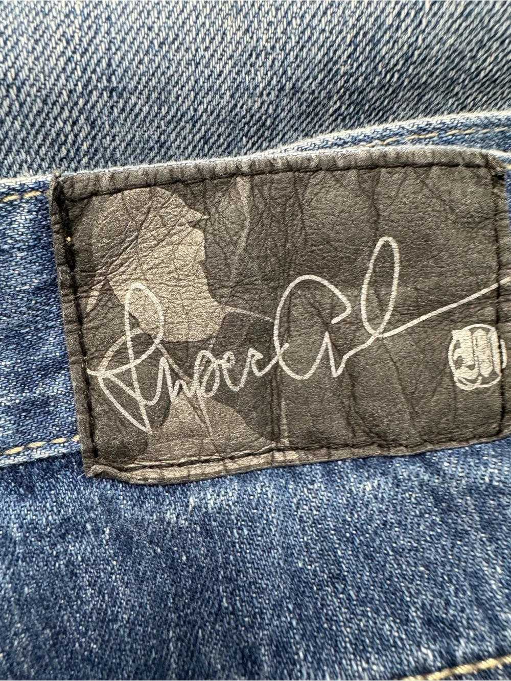 Makaveli Tupac Denim Shorts Size 40 Y2K Embroidered Logo Baggy Blue Jean Shorts